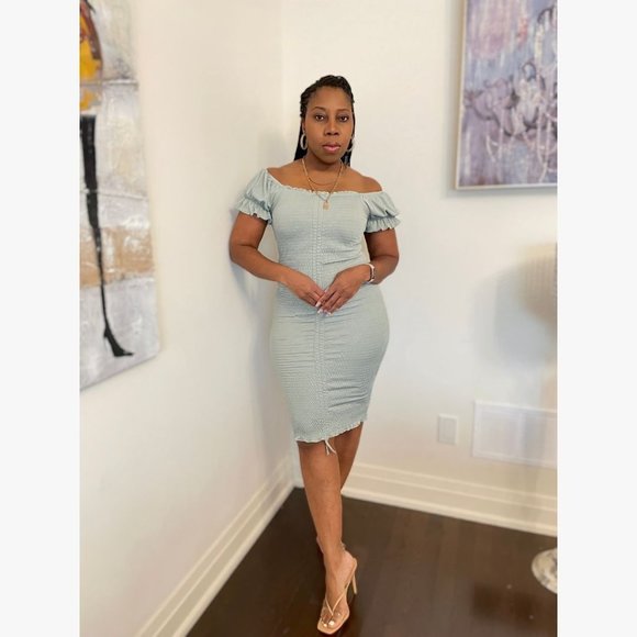 (NWT) Smocked Ruched Dress (Midi or Mini) - Sage - Picture 3 of 7